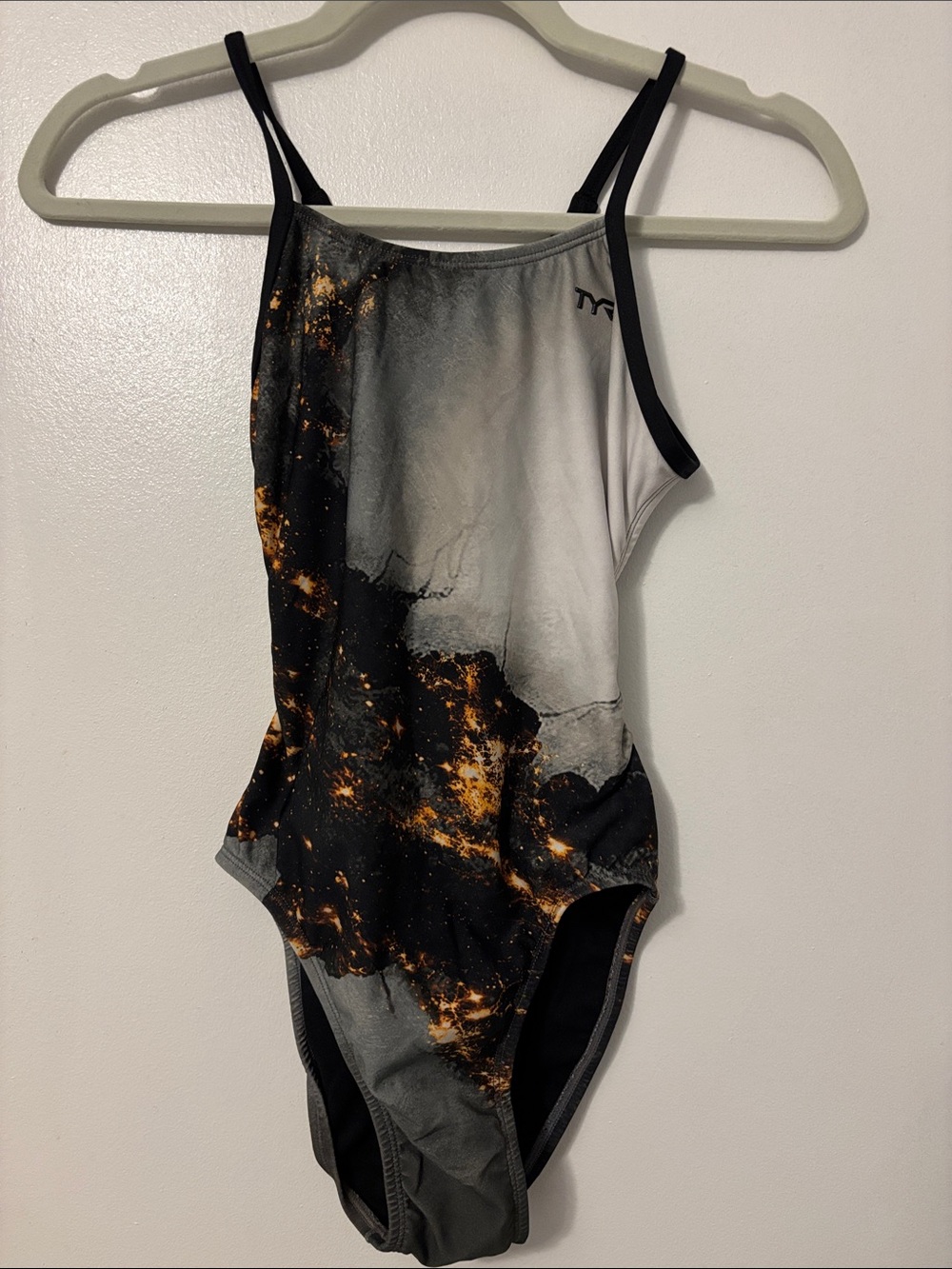 TYR Woman’s One-Piece Swimsuit in Gray, Black & Orange